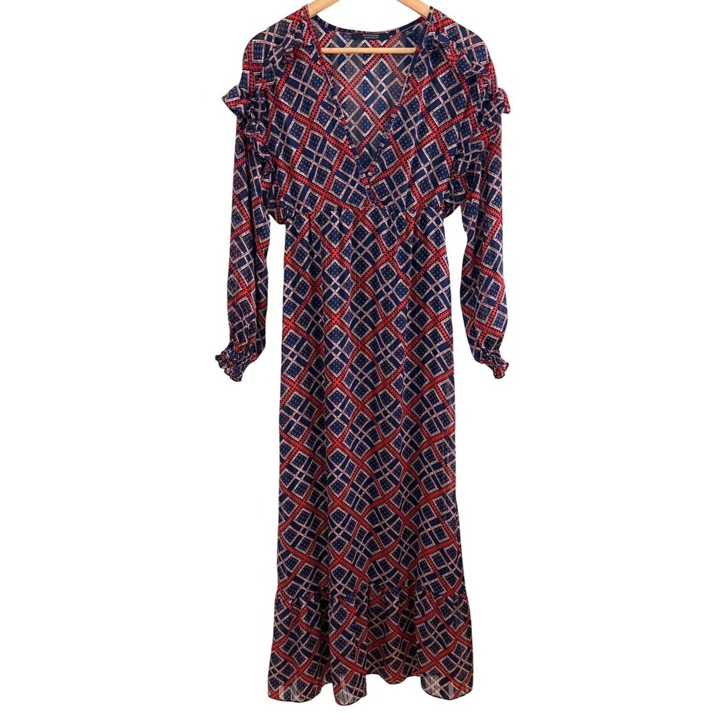 Scotch & Soda Amsterdams Blauw Geo Print‎ Maxi Dress S Boho Cottagecore Smocked